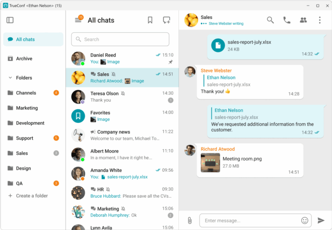 TrueConf document sharing in secure video meetings and group chats